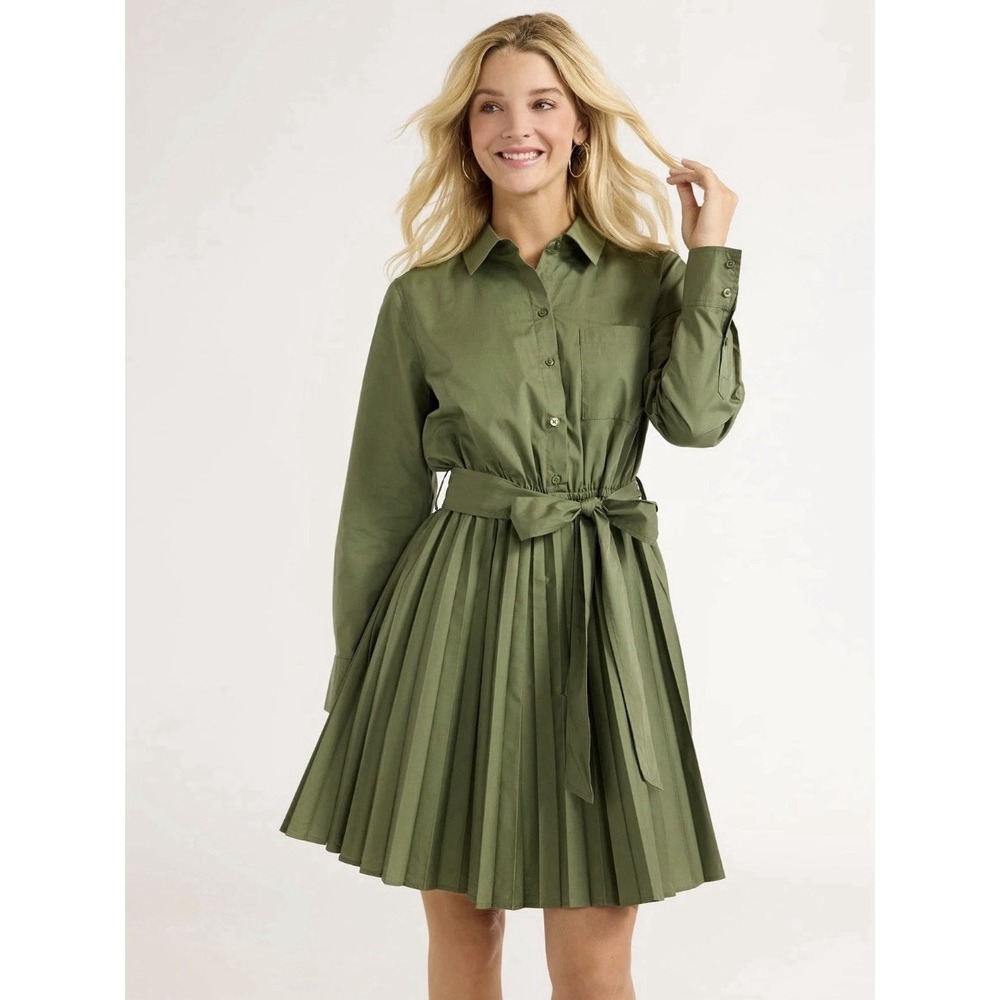 Free Assembly Pleated Shirtdress Olive Green Size XL New with Tags - Picture 4 of 9